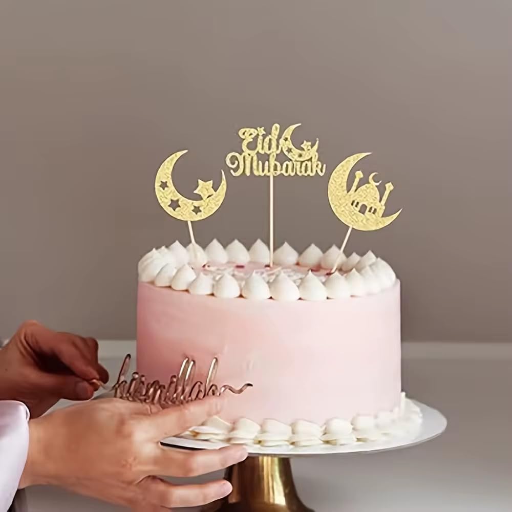 24 Eid Mubarak Cupcake Toppers, Gold Glitter Cake Topper, Decorations, Eid Charms, Hamper Tags, Gift Wrapping.SALE SALE