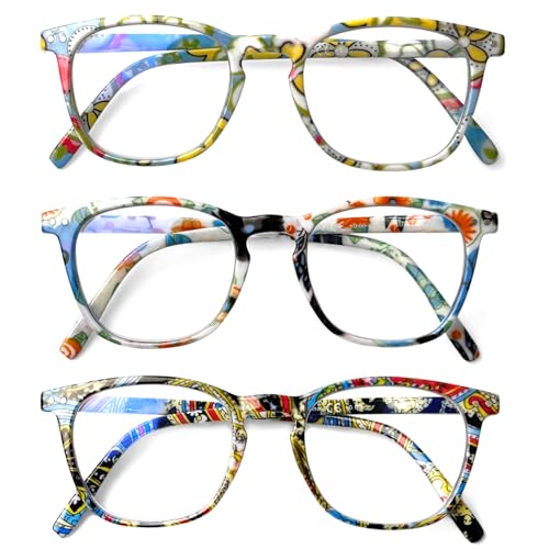 Image of Henotin 3-Pack Blue Light Blocking Reading Glasses,Spring Hinge Computer Readers for Men Women,Anti UV Ray Filter Eyeglasses (readers for women, 1.75)
