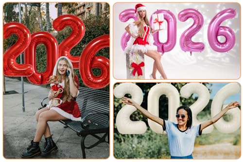 Image of 2026 Pink Foil Balloons, 32 Inch, Hot Pink | Huge Foil Number 2026, Red, New Year Eve, Graduation, Christmas Decorations