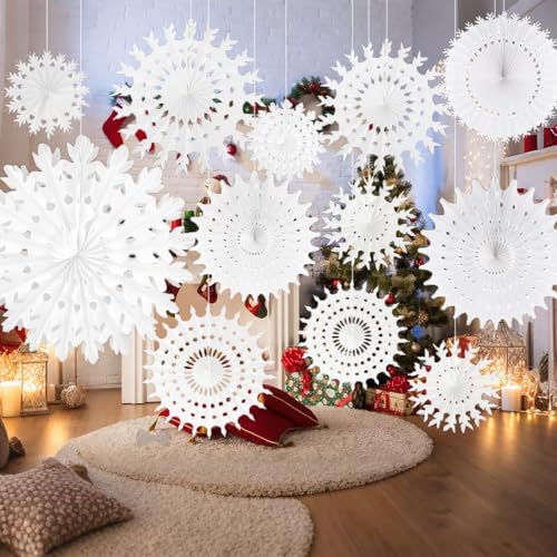 AUMAYCO 16 Stück Weihnachts Schneeflocken Deko, Papier Schneeflocken...