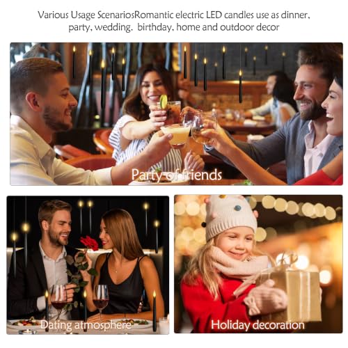 Image of kakoya Flameless Floating Candles with Wand,12 Pcs Magic LED Hanging Taper Candles,Flickering Battery Operated Taper Candle with Wand Remote for Halloween Decorations Best Gift(Black)