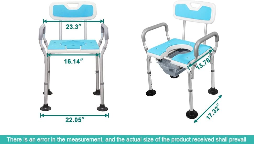 Miniatura 4 de Arkantos Silla de ducha 4 en 1, cómoda médica para personas mayores, orinal portátil con respaldo y brazos, asiento de inodoro elevado con asas,