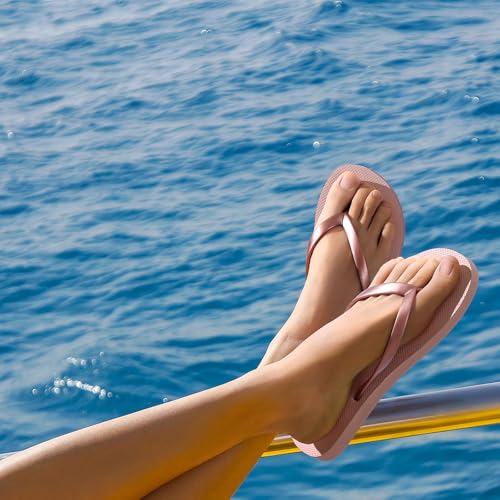 Image of shevalues Slim Flip Flops for Women Beach Rubber Shower Shoes Basic Thong Sandals