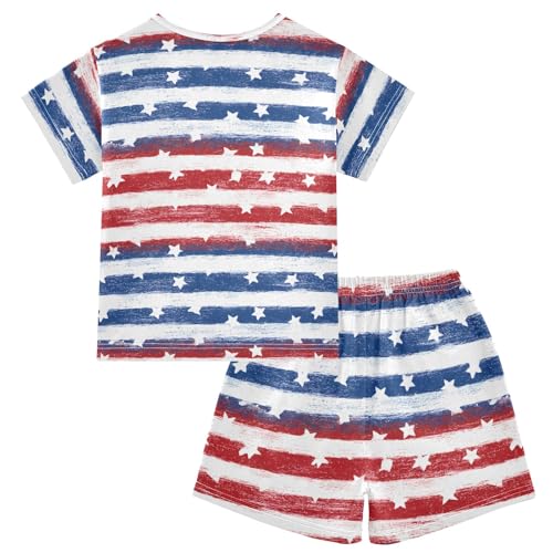 Stripes Stars Pattern Summer Cute Pajama Sets, Short Sets for Daily Wears and Sleep Wears2
