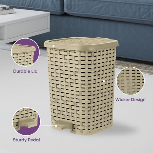 Image of Superior Performance Inc 3.1 Gal. Rattan Style Compact Trash Can (Beige and Brown)