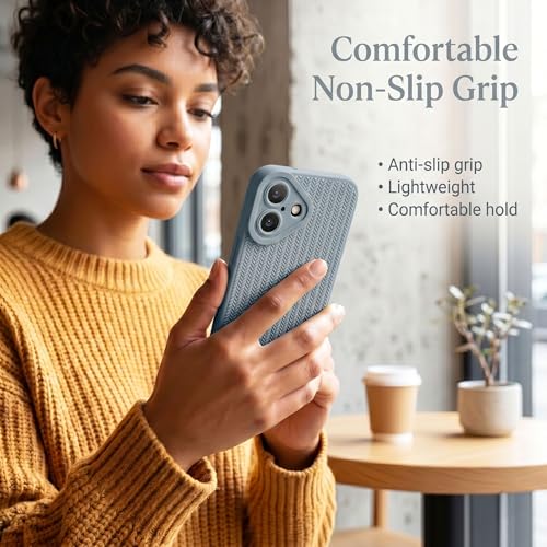 Image of amazon basics Luxury 3D Knitted Texture Soft Silicone Back Cover for iPhone 16 | Slim Fit Shockproof Case with Camera Protection & Non-Slip Grip - Blue