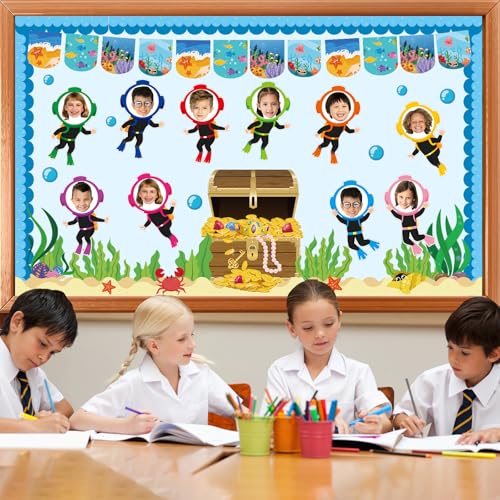 Image of gisgfim 80Pcs Summer Cutouts Diving Suit Decorations Under the Sea Bulletin Board Ocean Diver Paper Cut-Outs Classroom Decor for Boy Girl DIY Craft Photo Wall Kindergarten Preschool Party Favor Supply