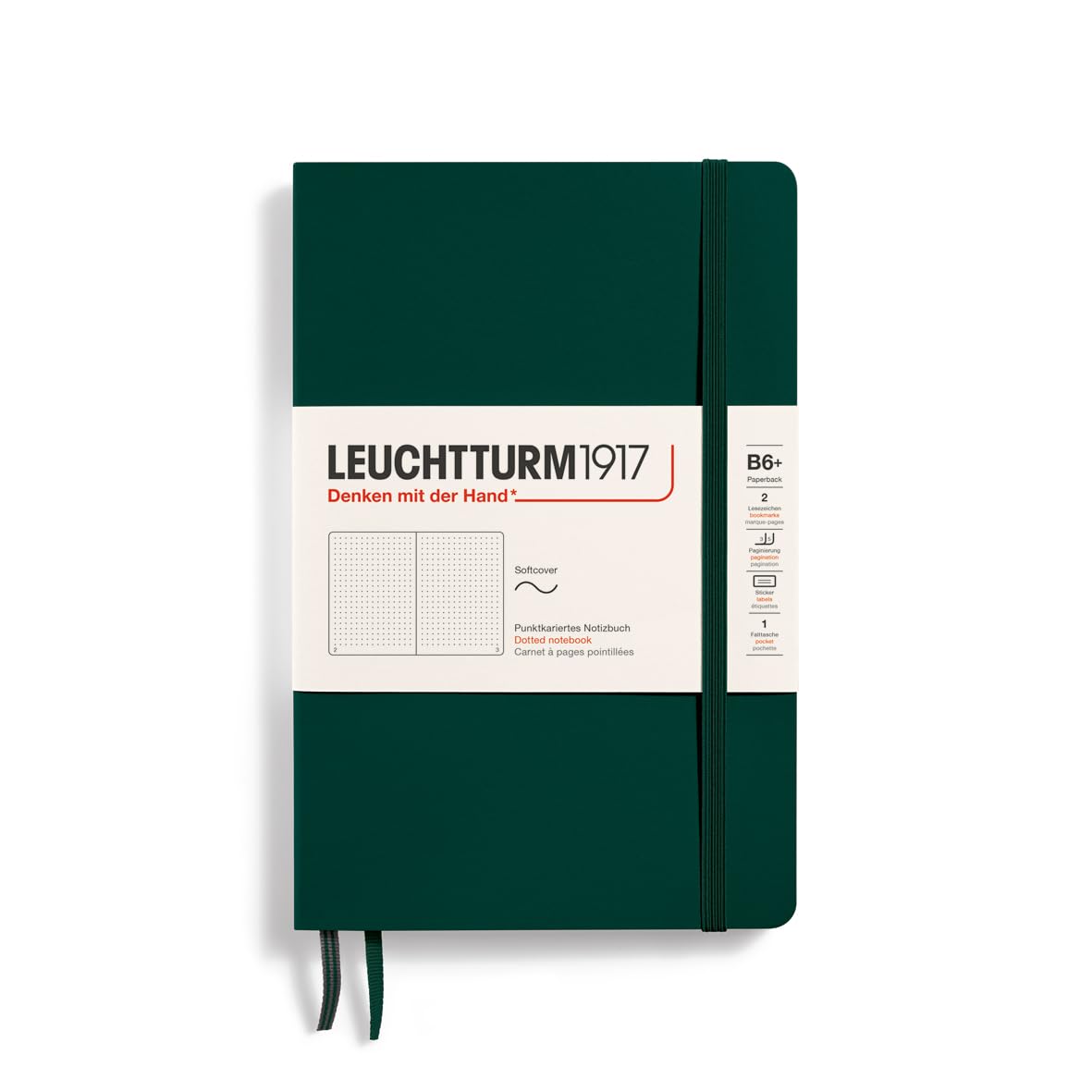 LEUCHTTURM1917 370318 Paperback Notebook (B6+), Softcover, 123 numbered pages, Forest Green, dotted, Paperback (B6+)