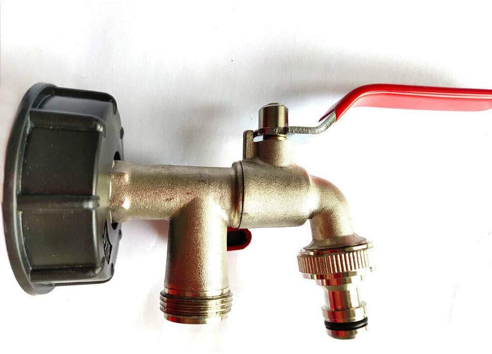 Machswon 3/4" Ibc S60x6 Tank Adapter Dual Heads Garden Tap Connector Brass Outlet Water Butt