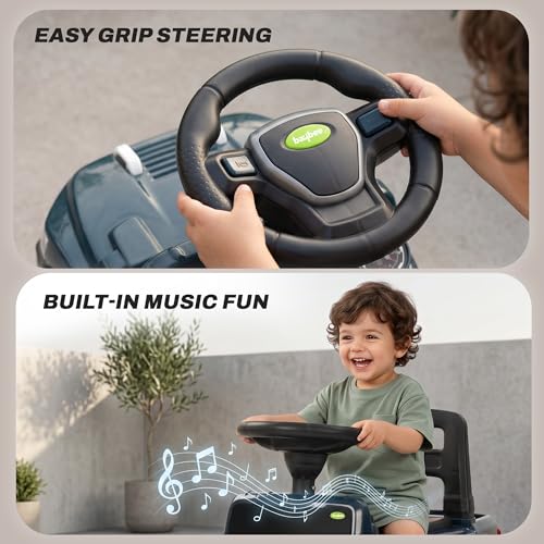 Image of Baybee Speedy Baby Ride on Car for Kids | Portable Kids Car with LED Lights, Music & Storage Basket | Push Toy Cars with High Backrest | Toddler Rideons Jeep for 1 to 3 Years Boys Girls (Navy Blue)