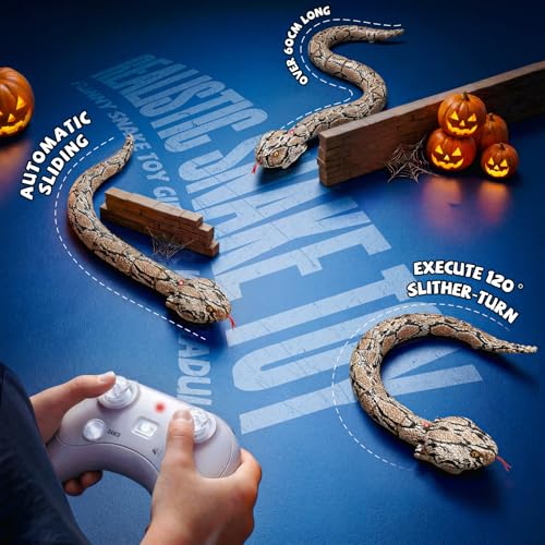 Image of Veeniix Amphibious Remote Control Rattlesnake Toy, Realistic Snake Toy with Rattle Sound for Pranks, Indoor & Outdoor Games, Funny Gag Gift, Halloween Trick Toy & Birthday Gift for Kids Ages 3+