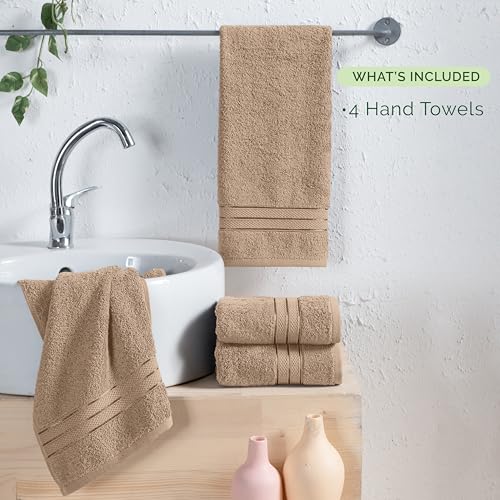 Image of Elegant Comfort Three Line Popcorn Towel Set for Bathroom 16 x 28 inches, Premium Hotel Quality 4-Pack Hand Towels, 100% Turkish Cotton, Soft and Durable, Quick Dry and Highly Absorbent, Tan