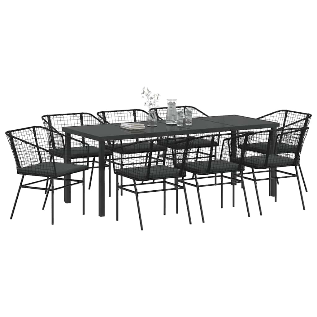 Ensemble de salle à manger pour jardin vidaXL 9 pcs en polyrotin noir gain de place