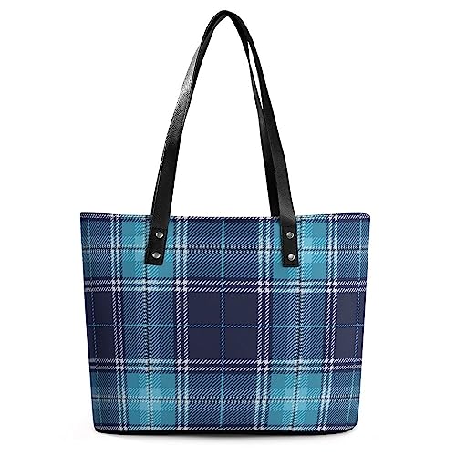 Blue Tartan Plaid Women Tote Bags Fashion Handbag Shoulder Purses Messenger Tote Bags