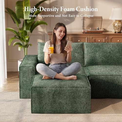 Image of Vesgantti 114 inch Boneless Modular Sectional Sofa, Modern U Shaped 5 Seater Couch with 2 Ottoman & Deep Seat, Convertible Chenille Cloud Couches for Living Room, No Assembly Required, Green
