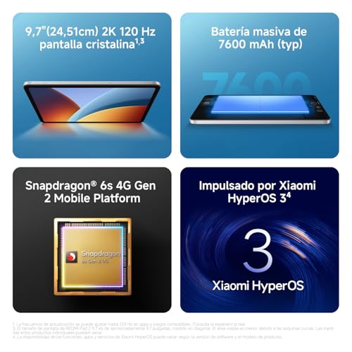 XIAOMI REDMI Pad 2 Tablet de 9,7” 4+64 GB Plata batería de 7600 mAh | pantalla 2K 120 Hz, Snapdragon 6s Gen 2, Xiaomi HyperOS 3, 1 año de garantía adicional 3