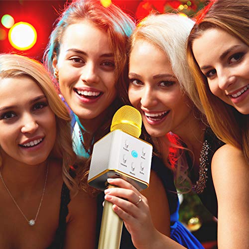 TOSING Q7 Wireless Bluetooth Karaoke Microphone,10W Dual Speakers Portable Handheld Karaoke Machine Christmas Birthday Home Party for Kids/Adults iPhone/iPad/Tablet/TV/PC/Android Smartphone(Golden)