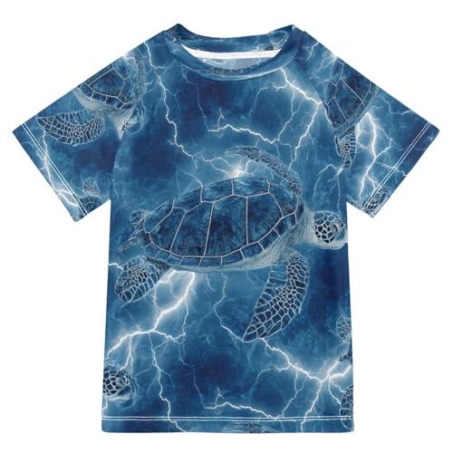 Boys Short Sleeve T-Shirts Turtle Lightning Sea Rashguard Kids Swim Shirts Sun UPF 50+
