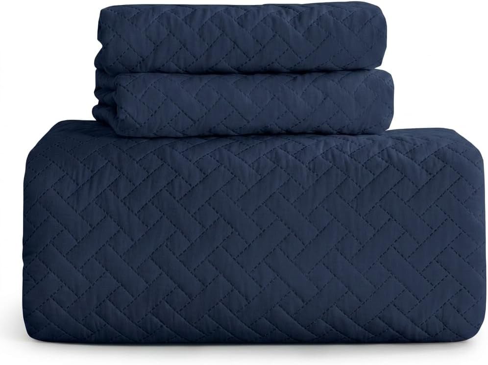 Quilted Bedspread Set with Pillow Shams, Diamond Stitched, Twin/Full/Queen/King Sizes (Dark Gray, Full)