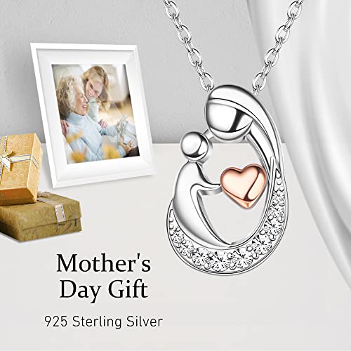 MILACOLATO Mother's Day Gifts S925 Sterling Silver Mother Daughter Necklaces 18K White Gold Filled Mom and Child Heart Birthstone Necklace Mom Pendant Necklaces for Mom New Mum Grandma Women Wife3