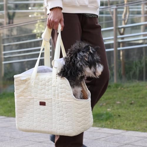 Patazone Small Dog Bag Puppy Purse Carrier for Adult Cat Rabbits Bunny Carriers Large Cat,with Multiple Pockets,Breathable Mesh,Traveling Pets Tote Picnic Outdoor 15lb (Beige2, Large) by PATAZONE - Image 3