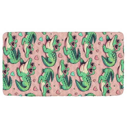 Portable Toddler Bed Sheet for Kids Cute Cartoon Crocodiles Sunbathing with Heart Glasses Travel Bed Fitted Sheet