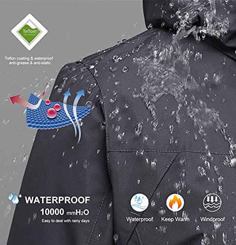 Ptsoc Women's 3 In 1 Waterproof Ski Jacket Warm Winter Snow Coat Windproof Hooded Snowboarding Raincoat Gray X-Small #TOP5