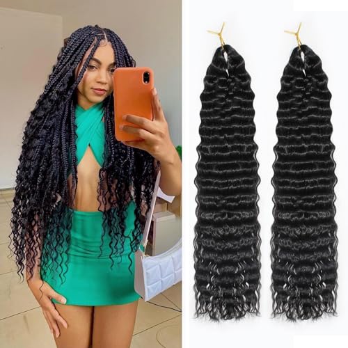 Trekci 30In Deep Wave 1B# Boho Curly Braiding Hair 2 Packs crochet hair
