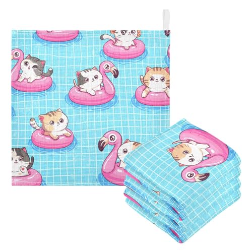 Kigai Cute Colorful Cartoon Cats Baby Washcloths,3pcs Ultra Soft Absorbent Towel,Newborn Bath Face Towel, Natural Reusable Baby Wipes for Sensitive Skin, Baby Registry as Shower