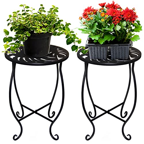 Image of BNGGOGO 15'' Tall Black Metal Plant Stand, 10-inch Round, 2 Pcs Set, Rustproof, Indoor & Outdoor Use, 13.6 kg Load Capacity