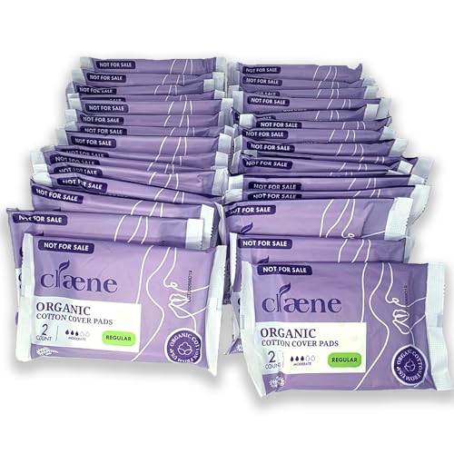 Image of Claene Organic Cotton Cover Pads, Cruelty-Free, Menstrual Overnight Sanitary Pads for Women, Unscented, Breathable, Vegan, Organic Pads, Natural Sanitary Napkins with Wings- 64 Count Pack of 1