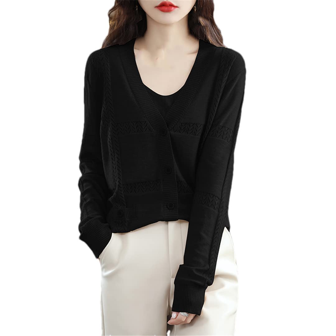 Estate Sottile Lana Cardigan Donna Scollo A V Cappotto Allentato Maglia A Maniche Lunghe