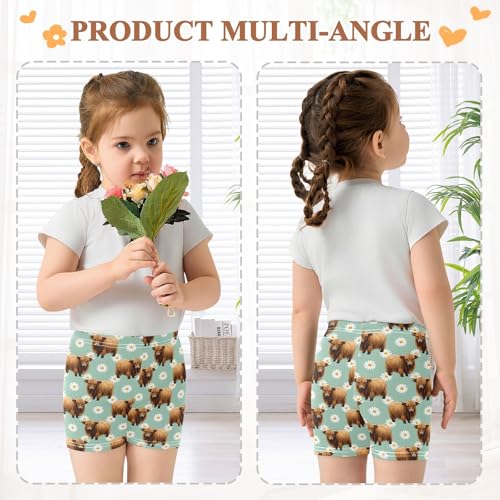 Cow Daisy Flowers Pattern Girls Shorts Elastic Waist Sports Shorts Girls Leggings Pants for 4-10 Years4