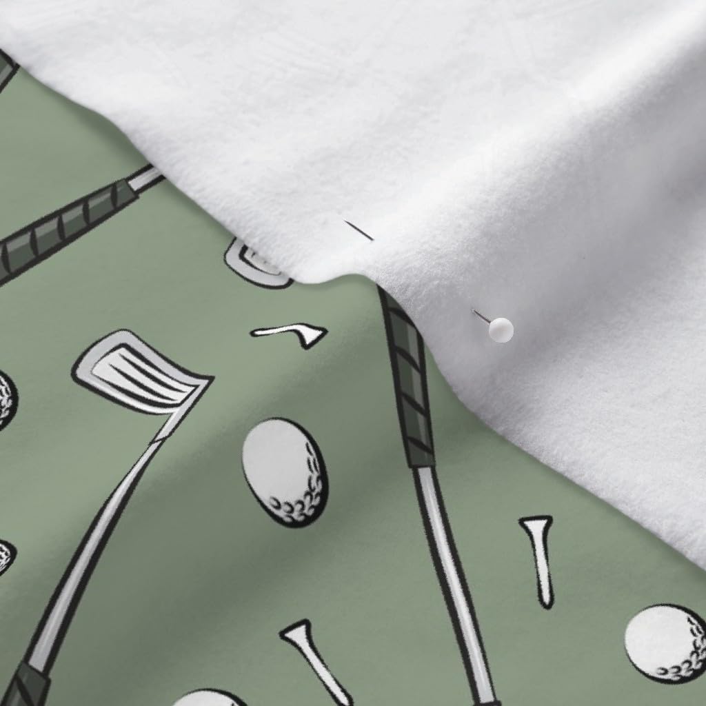 Spoonflower Fabric - Golf Clubs Sage Green Golfing Baby Boy Sports Nursery Printed on Polartec(R) Fleece Fabric by The Yard - Sewing Blankets Loungewear and No-Sew Projects