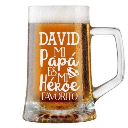 Jarra de Cerveza Personalizada Día del Padre PAPÁ ES MI HÉROE Regalo Grabado y Personalizado para Hombre o Mujer Obsequio Celebraciones Cumpleaños Aniversarios Día del Padre Detalle