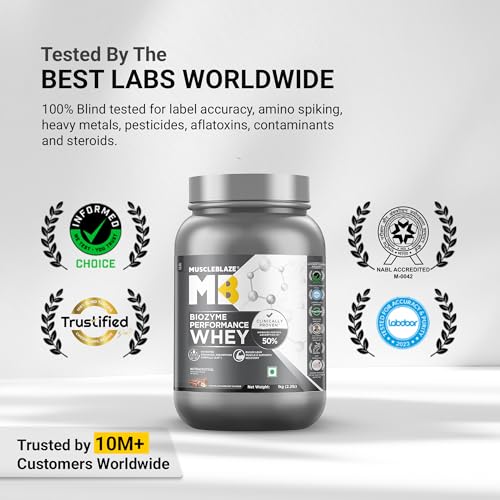 Image of MuscleBlaze Biozyme Performance Whey Protein Powder, Chocolate Hazelnut (1kg / 2.2lbs) & Micronised Creatine Monohydrate CreAMP, Citrus Blast (30 Servings, 120g) | Combo Pack