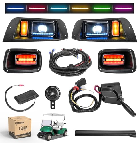 10L0L Deluxe Golf Cart Light Kit for EZGO TXT 1996-2013 12V-48V Headlight Taillight with RGB Daytime Running Lamp Low High Beam Turn Signal Brake Pad Hazard Light