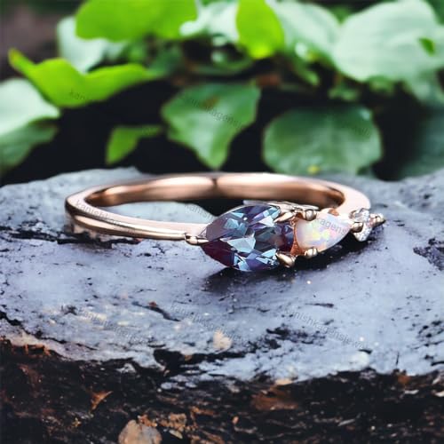 vintage alexandrite engagement ring pear cut opal bridal ring 3 stone simple women jewelry cz diamond alternative fine proposal ring for wife rose gold plated promise ring by kanishka gems jewels2