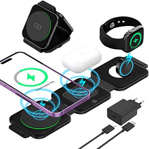 [Fibra di Carbonio] Caricatore wireless, Electight Caricabatterie Magnetico Pieghevole Rapido Senza Fili, Smartphone con Supporto per Ricarica Wireless