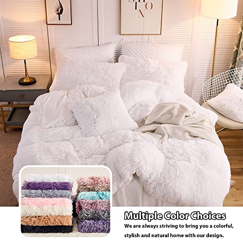 Liferevo 2 Pack Faux Fur Pillow Shams,Shaggy Plush Home Decorative Luxury Series Super Soft Furry Pillow Case With Zipper Closure For Home Sofa Couch Decoration,Standard Queen(White,20"X26") #TOP6