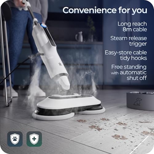 Avalla T-30 Steam Mop & Floor Scrubber - 140�C Superheated Steam, Dual Rotating Brushes, 6 Washable Pads, 8m Cable - Chemical-Free Deep Cleaning for Hard Floors, Kitchens & Bathrooms - Image 6