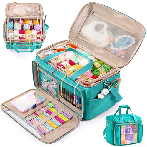 Image of MYBAGZING Large Yarn Storage Bag,Crochet Bag Organizer,Yarn Bags for Crocheting,Crochet Storage Bag with Pockets for Crochet Hooks, Crochet Accessories,Knitting Bags,Gifts for Crocheters