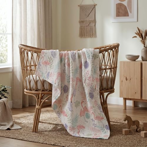 Image of Muslin Swaddle Blankets for Newborn, 3 Pack Breathable Soft Receiving Blanket, Large 38 x 40 inches Swaddle Wrap Burping Clothes, Essentials Infant Shower Items, Toddler Gift (Pink Flamingo)