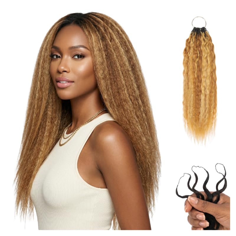 100% Unprocessed Remy Human Hair Feather Crochet Extensions for Women – Reusable, Invisible Knotless Feather Hair - Kinky Straight - Honey Blonde