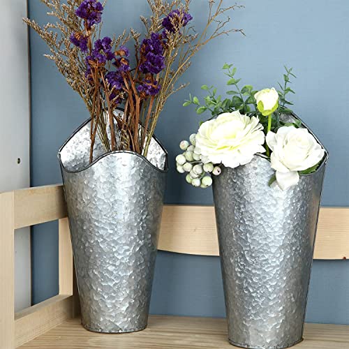 Rhblme 2 Pack Galvanized Metal Wall Planter Farmhouse Wall Vase For Artificial Plants Flowers, Silver Rustic Hanging Fake Flowers Holder Country Home Bedroom Living Room Decor #TOP3