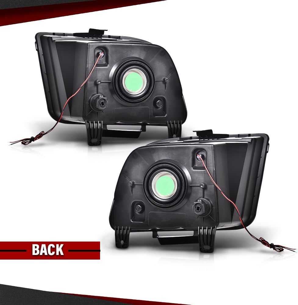 LED DRL Headlights Assembly Compatible with Ford Mustang S197 2005-2009 Black Housing Headlight Replacement Head Lamps Pair （Clear lens Black Housing Amber Reflector） Faros Conjunto De Faros