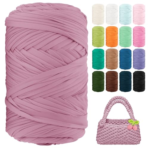 Image of T Shirt Yarn 260 Yards Beginner Crochet Yarn Polyester Yarn (Dusty Pink)