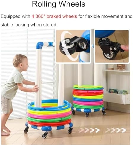 Freestanding PVC Hoop Rope Holders, Moveable Fitness Equipment Organizer for Gym, Playground, and Home Storage