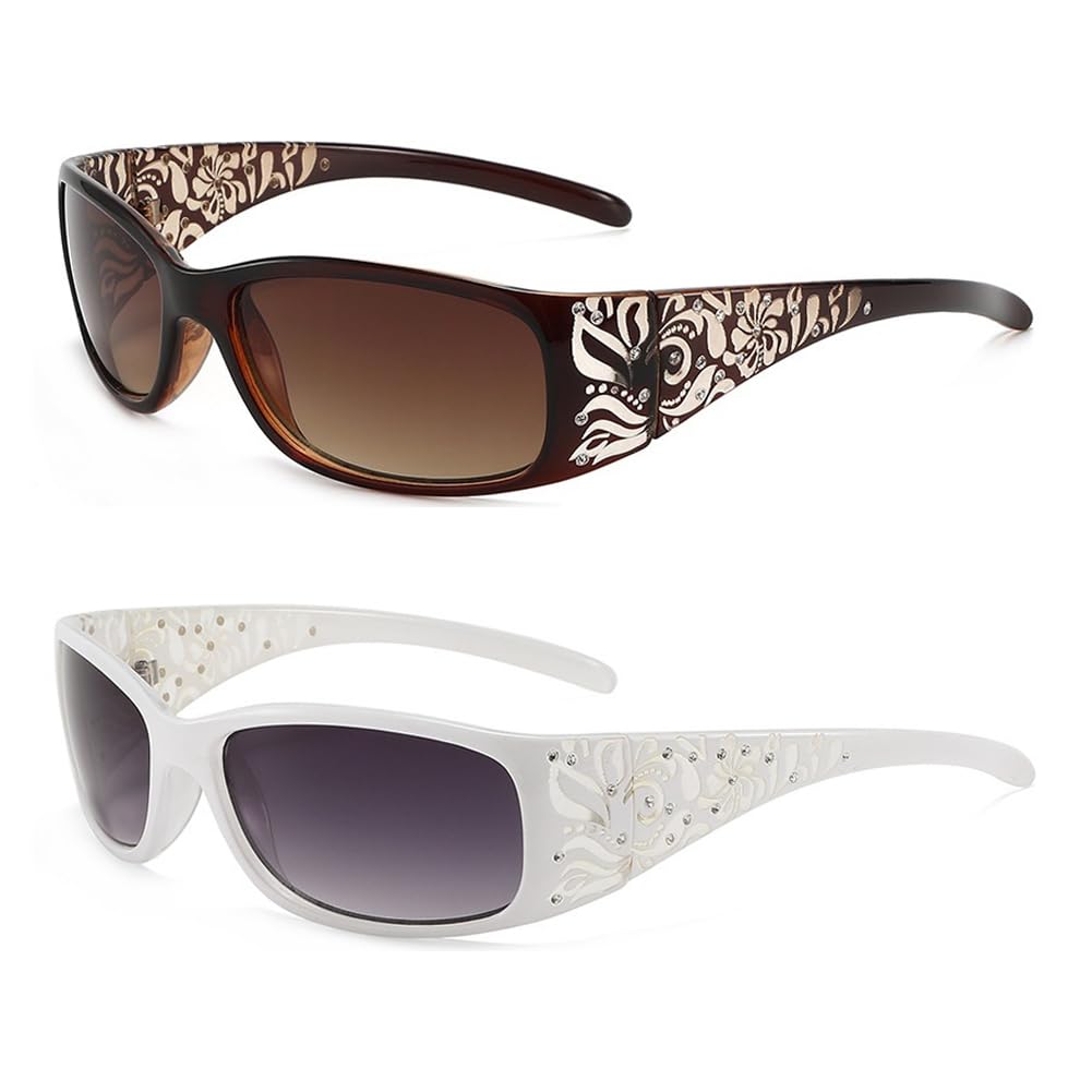 hermaner Rectangular Sunglasses Womens UV400 Protection Thick Flower Print Temples Gradient Lenses Luxury Ladies Sun Glasses Personality Sunnies Outdoor Street Party Travel