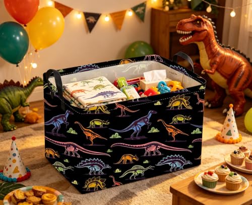 Image of Sanjiaofeng Rectangular Dinosaur Baskets,Waterproof Foldable Dinosaur Basket with Handles,Nursery Hamper,Home Organizer,Books Box,Gift Baskets(Shadow Dinosaur)